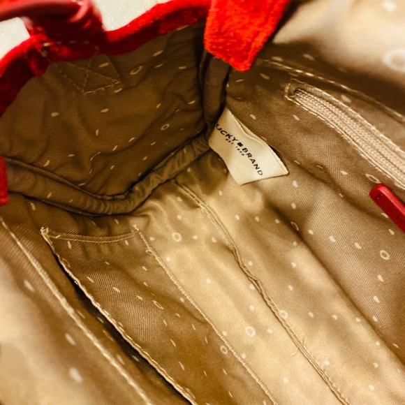 Lucky Brand Red Suede Leather Lura cross body shoulder bag handbag 9.5x6 - Picture 8 of 10